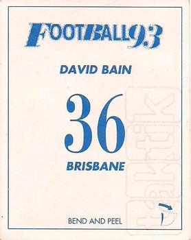 1993 Select AFL Stickers #36 David Bain Back